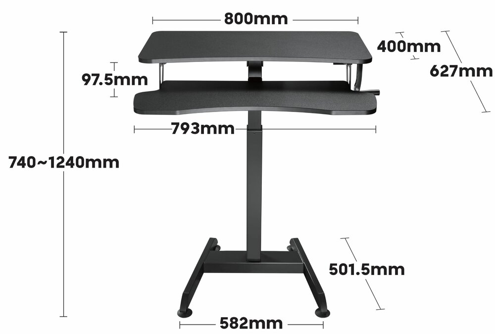 Updesk High Handmatig - Manual - Afmeting - Size - Small desk Dimensions