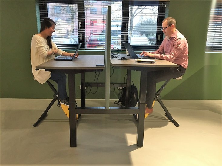 Double sit stand deals desk